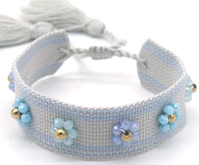 Stoffen Armband Dames - RVS Kralen - Lengte Verstelbaar - Blauw