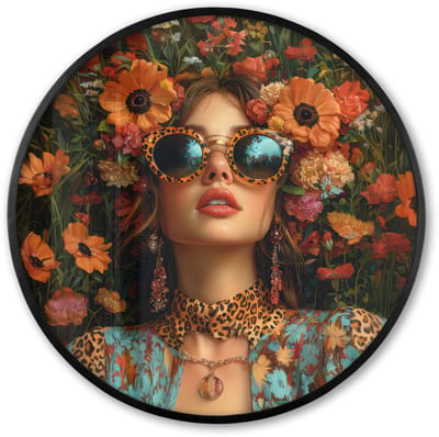 Poster in lijst Rond - Fotolijst 60x60 cm - Posters - Vrouwen - Bloemen - Modern - Bril - Abstract - Ronde posterlijst zwart - Decoratie - Wanddecoratie woonkamer - Muurdecoratie slaapkamer
