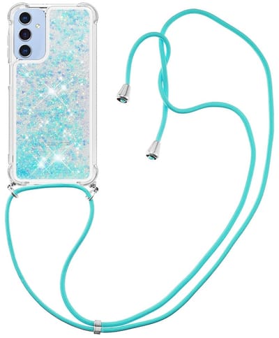 Coverup Hoesje - Geschikt voor Samsung Galaxy A17 Hoesje - Coverup Liquid Glitter Back Cover met Koord - Lichtblauw