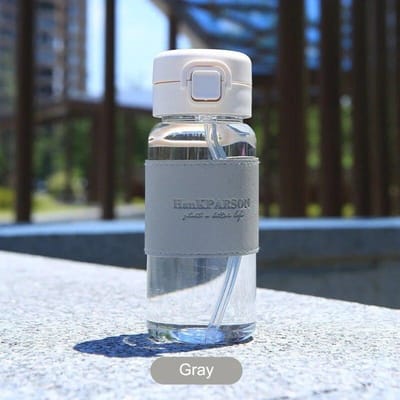 1Pc Creatieve Waterfles met Stro Draagbare Leuke Plastic Drinkfles lekvrije Drinkware voor het Drinken van Melk Koffie Thee 400ml grijs