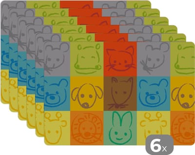 Placemat - Placemats kunststof - Dieren - Patronen - Kinderen - Regenboog - 45x30 cm - 6 stuks - Hittebestendig - Anti-Slip - Onderlegger - Afneembaar