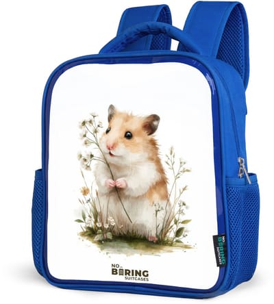 NoBoringSuitcases.com® - Rugzak blauw - Schooltas jongens - Hamster met bloemen - Kinder rugtas jongen - Boekentas kind - Kinderrugzak voor school - Schoolrugzak