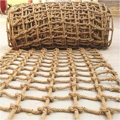 Klimnet Touw - Speeltuin Net - Veilig Klimmen - Natuurlijk Hennep Materiaal - 12mm Touw 15cm Gaas - Bruin