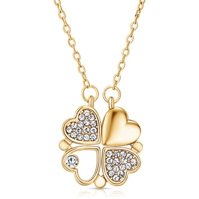 Juwelium Klavertje Vier Hartjes Goldplated Ketting Verstelbaar 40 tot 45 cm met Zirkonia Kristallen in Luxe Sieradendoos – Perfect Cadeau voor Vrouw, Vriendin, Moeder, Dochter