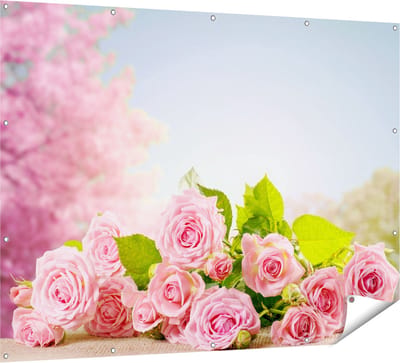 Gards Tuinposter Boeket Roze Rozen Bloemen - 160x120 cm - Tuindoek - Tuindecoratie - Wanddecoratie buiten - Tuinschilderij