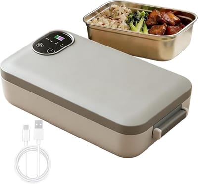 Verwarmde Lunchbox - Maaltijdverwarmer Voedselcontainer - Warme Maaltijden Onderweg - Zonder Water Opwarmen - 900 ml - Grijs