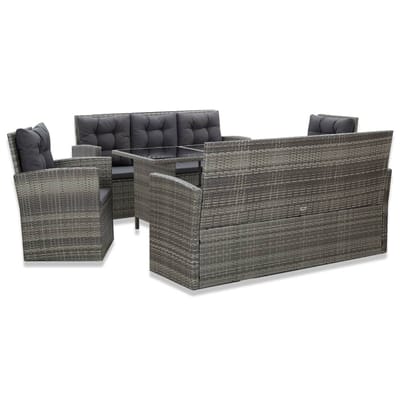 vidaXL - 5-delige - Tuinset - met - kussens - poly - rattan - grijs