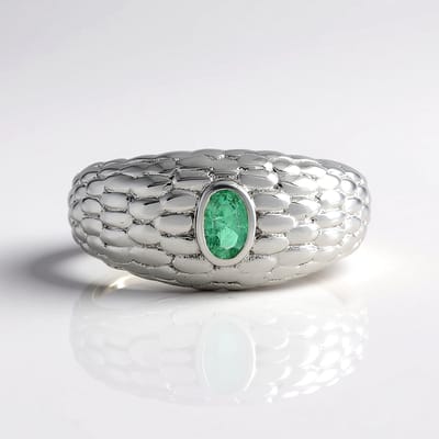 Cavill - Zilveren ring 925 sterling platina gecoat - Russische smaragd 0,201 ct ovaal - Elegant modern gestructureerd design - Groene Edelsteenring