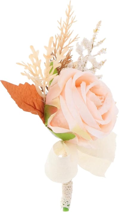 Bruidegom Bruid Corsage - Bloem Speld - Bruiloft Decoratie - Realistisch Kunstbloem Ontwerp - 609 x 491 inch - Beige