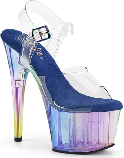 Pleaser - ADORE-708HT Sandaal met enkelband, Paaldans schoenen - US 5 - 35 Shoes - Regenboog/Blauw