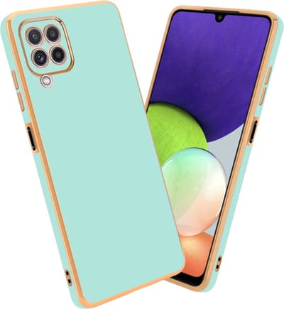Cadorabo Hoesje geschikt voor Samsung Galaxy A22 4G in Glossy Mintgroen - Goud - Beschermhoes Case Cover van flexibel TPU-silicone en met camerabescherming