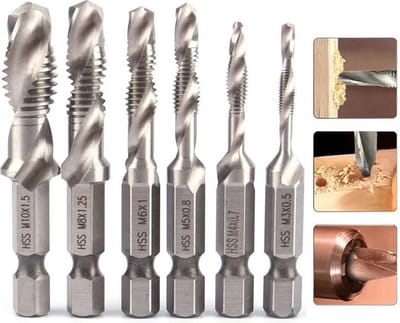 6-delig Boortap set - Bit boor tap en verzinken set gemaakt van HSS - Gereedschap boormachine M3-M10 - Schroefdraad snijden - Combi boortap - Gaten boren - Incl. klein opbergdoosje
