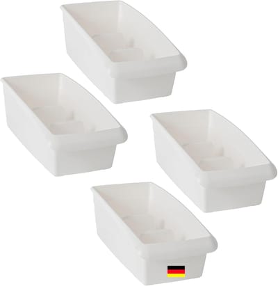 Novaliv Soepkegeldoos Set van 4 Lade-organizers voor de Keuken - 25 x 16 cm WITTE Kruiden Opbergdoos - Opbergsysteem voor Laden - Opbergen & Organiseren voor Dressing & Bak Ingrediënten