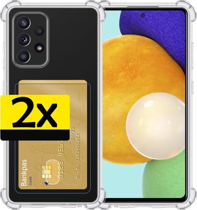 Hoesje - 2 Stuks - Geschikt voor Samsung Galaxy A52 - Met Pashouder en Kaarthouder - Telefoon Hoes Shockproof - Siliconen Case - Back Cover - Shock Proof - Pasjes Houder - Telefoonhoesjes - Transparant
