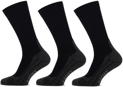 Basset Wandelsokken Merinowol - 3 paar - Zwart - Antiblaren & Geen voelbare teennaad - Dames en Heren - Merino Wol - Maat 35/38