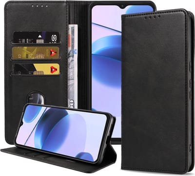 Smartphonica Telefoonhoesje geschikt voor Realme C35 kunstleren Hoesje met Magnetische sluiting en Pasjeshouders Book Case met Klepje - Zwart geschikt voor Realme C35