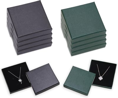 Stijlvolle cadeauverpakking voor sieraden, 8x8x1.5cm, zwarte en groene sieradenbox met deksel voor armbanden, ringen en oorbellen organiseren