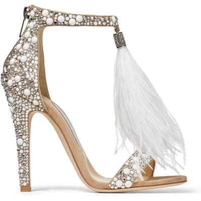 Chaussures de mariage de banquet en plumes et strass, chaussures de demoiselle d'honneur, sandales d'été à bout ouvert, talons aiguilles en perles, chaussures de mariage de mariée 36 rose