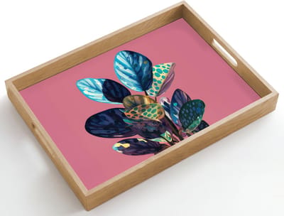 Dienblad hout 50x35 cm - Schootdienblad - Plant - Bladeren - Stippen - Abstract - Borrelplank rechthoek - Plateau dienbladen