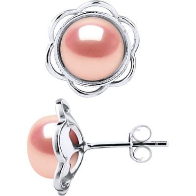 Stud Oorbellen FLOWER Kralen Freshwater 89mm Buttons Roses 925