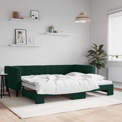 vidaXL - Slaapbank - met - onderschuifbed - 90x200 - cm - fluweel - donkergroen