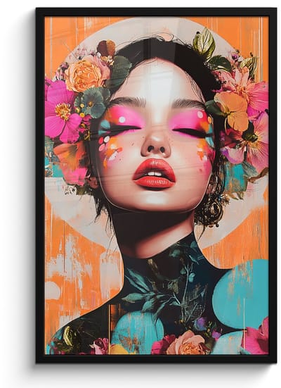 Poster in lijst - Fotolijst 60x90 cm - Posters - Portret - Vrouw - Abstract - Bloemen - Posterlijst zwart - Decoratie - Wanddecoratie woonkamer - Muurdecoratie slaapkamer