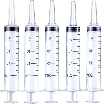 20ml Meetspuit Set van 5 Stuks, Plastic Spuiten Zonder Naald voor Dierenvoeding, Planten Wateren en Laboratorium Experimenten