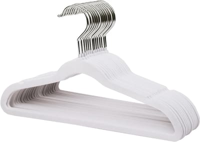 Kledinghangers - kleding hangers - kledinghangers plastic - kledinghangers kind - Verpakking van 10 - 35 cm premium fluwelen hangers - ultradunne hangers met 360° draaibare haak, stevige, antislip vilten hangers - voor tieners (wit)