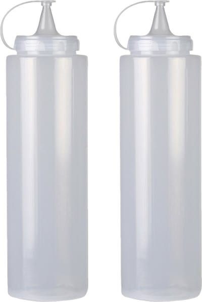 Urban Living Doseerfles/sausfles - 2x - kunststof - met schenktuit - 1000 ml - 28 cm