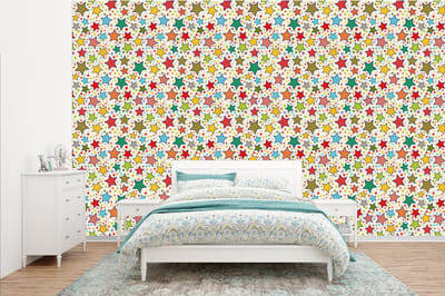 Behang - Fotobehang Patronen - Sterren - Kleuren - Jongens - Kinderen - Kids - Breedte 385 cm x hoogte 240 cm