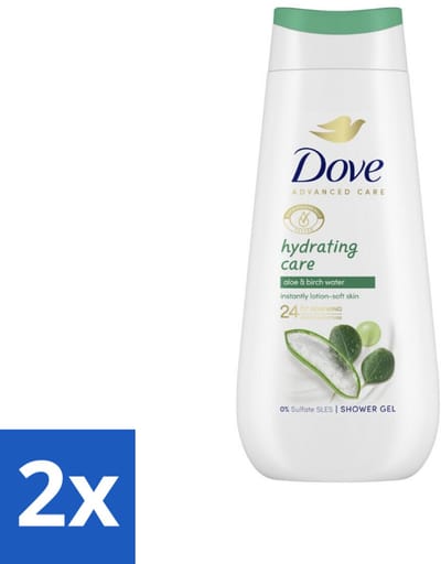 2 x Dove Douchecrème - Hydrating Care - Aloe Vera - 225 ml - Douchegel - Hydraterende Douchegel - Droge Huid - Aloë Vera - Berkenwater