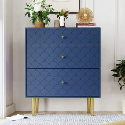 KOMHTOM Nachtkastje Salontafel met 3 laden voor slaapkamer, marineblauw