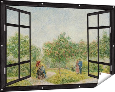 Gards Tuinposter Doorkijk Tuin met Geliefden - Vincent van Gogh - 150x100 cm - Tuindoek - Tuindecoratie - Wanddecoratie buiten - Tuinschilderij