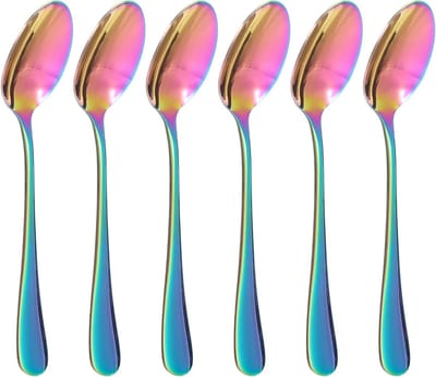 Set van 6 RVS Koffielepels van 14 cm, Kleurrijke Theelepels voor Latte, Espresso en Dessert met Spiegelfinish