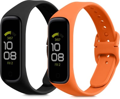 kwmobile 2x horlogebandjes geschikt voor Samsung Galaxy Fit 2 bandje - Smartwatch bandjes van TPU - Activity tracker horloge band in zwart / oranje