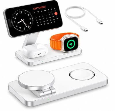 3-in-1 draadloos oplaadstation, magnetisch draagbaar, snelle draadloze oplader standaard voor iPhone 16/15/14/13/12, AirPods Pro 3 2 Apple Watch - wit
