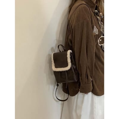 Nieuwe Winter Retro Pluche Rugzak voor Dames Koreaans Ins Eenvoudig en Veelzijdig Lamsvacht Splicing Tas voor Dames gray