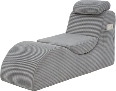 Ergonomische Relaxstoel Lichtgrijs - Corduroy Luie Stoel - Verstelbaar Hoofdkussen - Woonkamer & Slaapkamer - 160x66x90 cm
