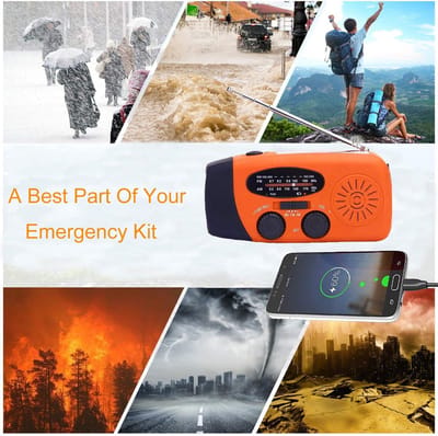 Draagbare Crank Radio Dynamo Radio met AM/FM, Emergency Radio met Crank, 2000mAh oplaadbare Power Bank, USB Mobiele Telefoon Charger, SOS Alarm