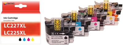 INKFIND LC227XL LC225XL inktcartridge voor Brother LC227XL 225XL LC-227 LC-225 inktcartridge multipack 4 stuks (Zwart x 1, Cyaan x 1, Magenta x 1, Geel x 1)