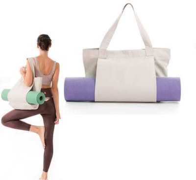 1 stuk - Yogatas voor dames - Yoga Pilates Mat Tas - Canvas Tote Bag - Yoga Handtas - Sport- & Sporttas - Khaki - 46×35cm - Geschikt voor kantoor, training, reizen, sportschool, strand, etc. - Yogamat niet inbegrepen