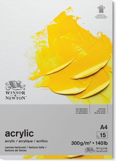 Winsor & Newton 6534005 Galeria Acrylpapier Pad – 300 g/m², A4, 15 vellen, gelijmd, canvasstructuur - Acrylblok A4