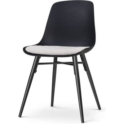 Nolon Nena-Liv Eetkamerstoel Zwart - met Beige Zitkussen - Kunststof Zitting - Zwarte Houten Poten