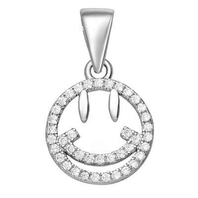 EAR IT UP - Hanger voor ketting - Smiley - Gerhodineerd zilver - Zirkonia - Pavézetting - 20 x 12 mm - 1 stuk