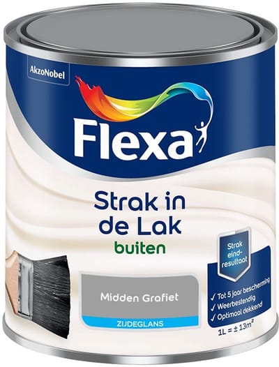 Flexa - Strak In De Lak Buitenlak Zijdeglans - Midden Grafiet - Mengverf - 1 L