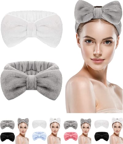 LIXIN Set 2 Stuks Make-up Haarbanden - Wit, Grijs - Cosmetische hoofdband - Haarband volwassenen - Bandeau - Vrouwen - Dames - Tieners - Meiden - Dans - Yoga - Hardlopen - Sport - Haaraccessoires