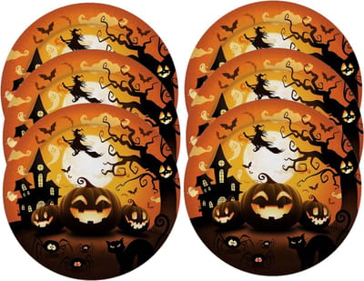 Fiestas Guirca Halloween/horror pompoen bordjes - 12x - zwart - papier - D23 cm