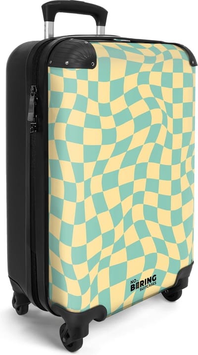 NoBoringSuitcases.com® - Handbagage koffer lichtgewicht - Reiskoffer trolley vrouwen - Rolkoffer met wieltjes - Geel blauwe geruite print - Vakantie valies carryon koffertje - Past binnen 55x40x20 en 55x35x25