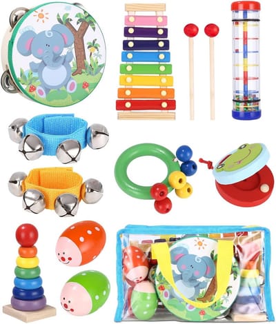 Muziekinstrumenten Set - Kinderinstrumenten Hout - Muzikale Ontwikkeling - Veilig Natuurlijk Hout - 31 x 18 x 10 cm - Multicolor