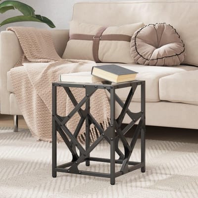 Salontafel Glazen Blad - Bijzettafel Koffietafel - Woonkamer Inrichten - Stalen Frame - 30x30x41 cm - Transparant